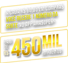 A cada R$ 60,00 em compras você recebe 1 número da sorte no app arasuper+